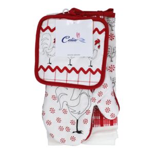 Celia 4-Piece Heat-Resistant Durable Pot Holder and Gloves Set White and Red